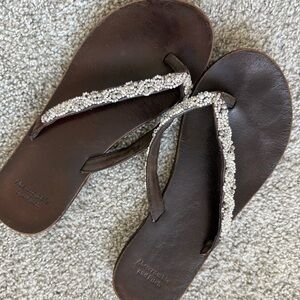 Vintage A&F | leather beaded flip flops